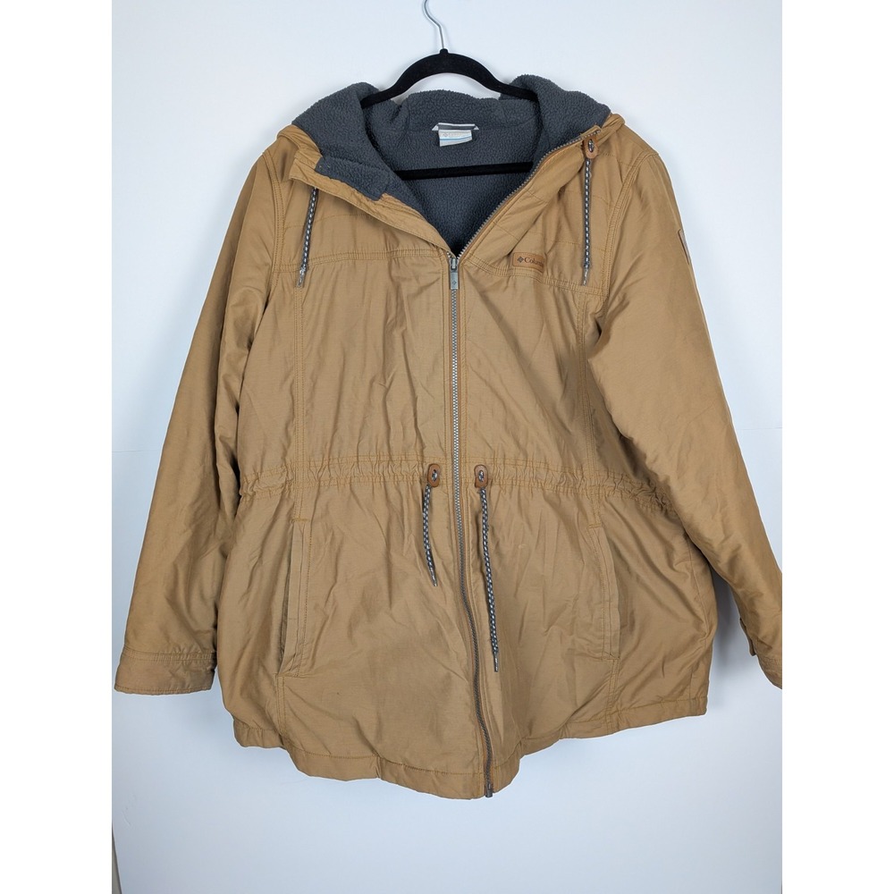 Columbia Chatfield Hill Jacket Water-Resistant Hooded Drawstring Waist Brown 2X